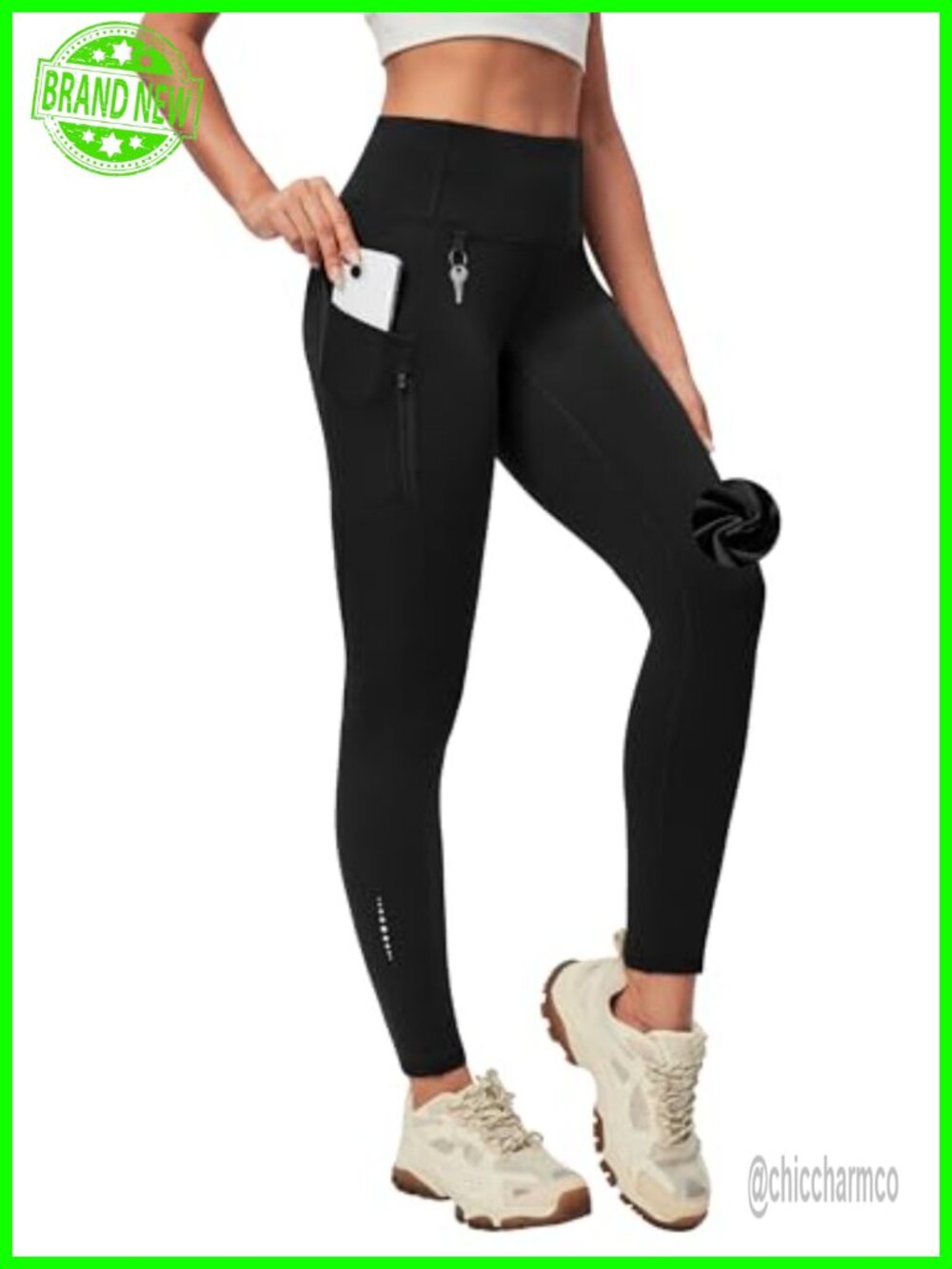 Fleece Lined Thermal Leggings Women with Pockets High Waist Winter Pants